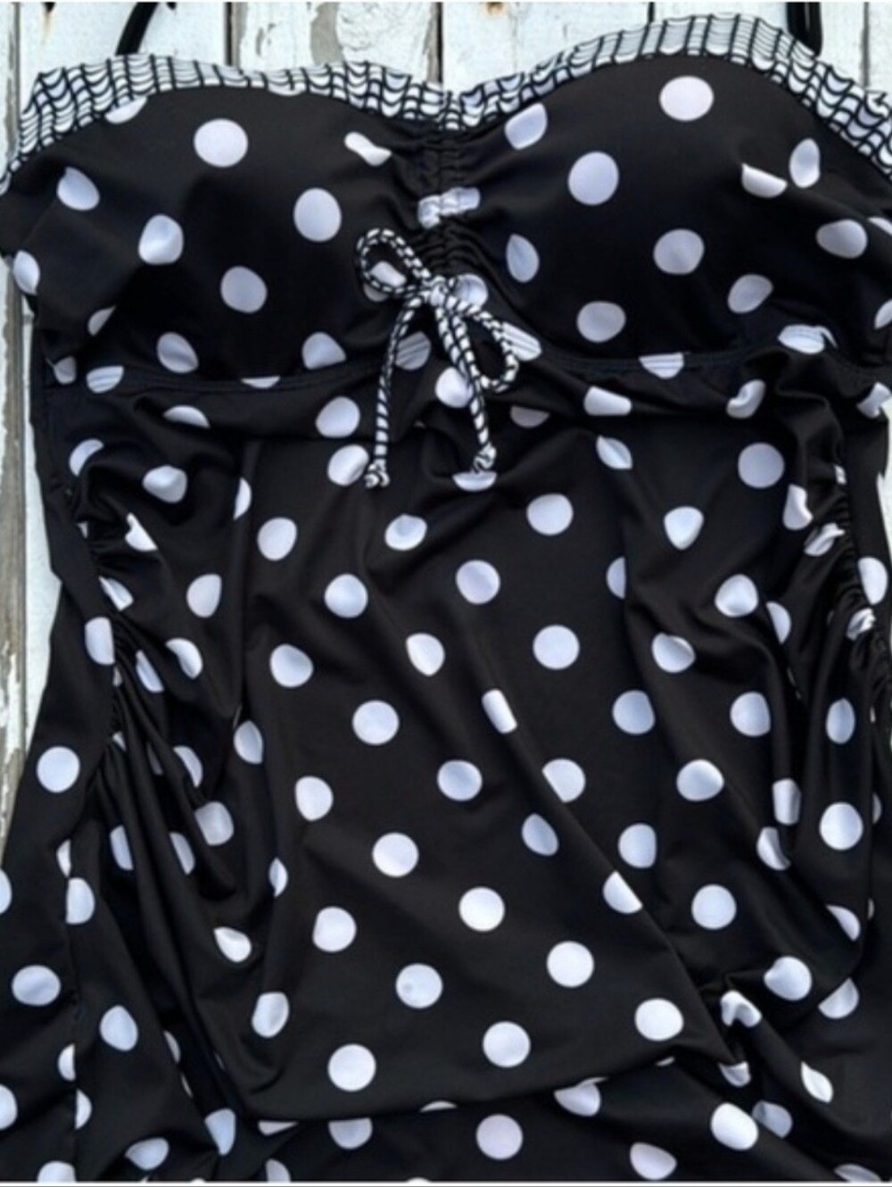 Retro Polka Dot Tankini Top in Black and White